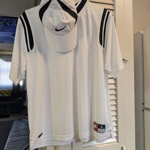 Nike White Performance Shirt with Black and Red Label